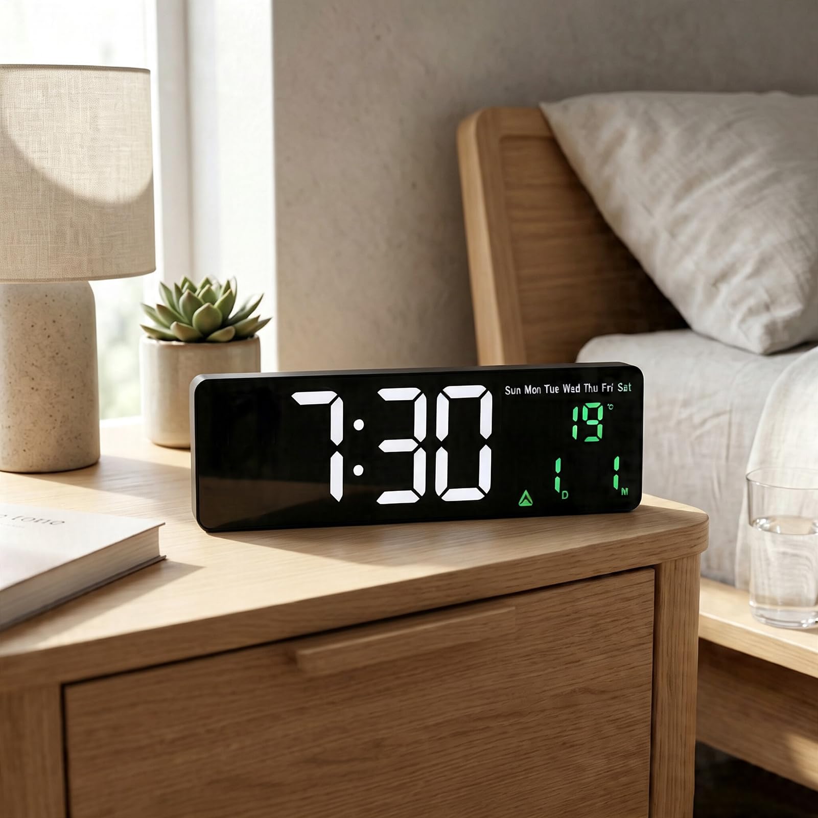 Zunate Orologio da Parete Digitale a LED con Calendario, Display della Temperatura, Backup Intelligente della Memoria, Timer 12/24 Ore, Conto Alla Rovescia, Cronometro, luminosità Regolabile,