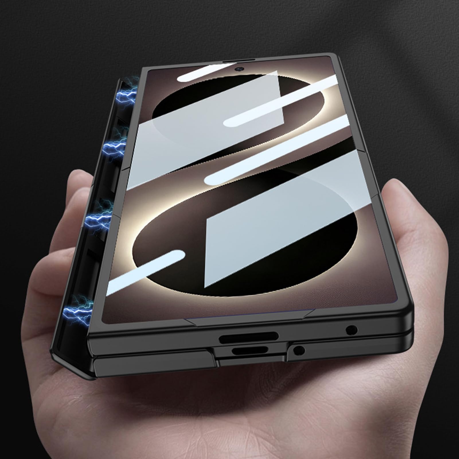 Ultra cienkie etui do Samsung Galaxy Z Fold 8 Ultra, skórzany pasek na nadgarstek Magnetyczny zamek błyskawiczny osłona ekranu glazurowana obudowa, niebieski, składany 8 Ultra