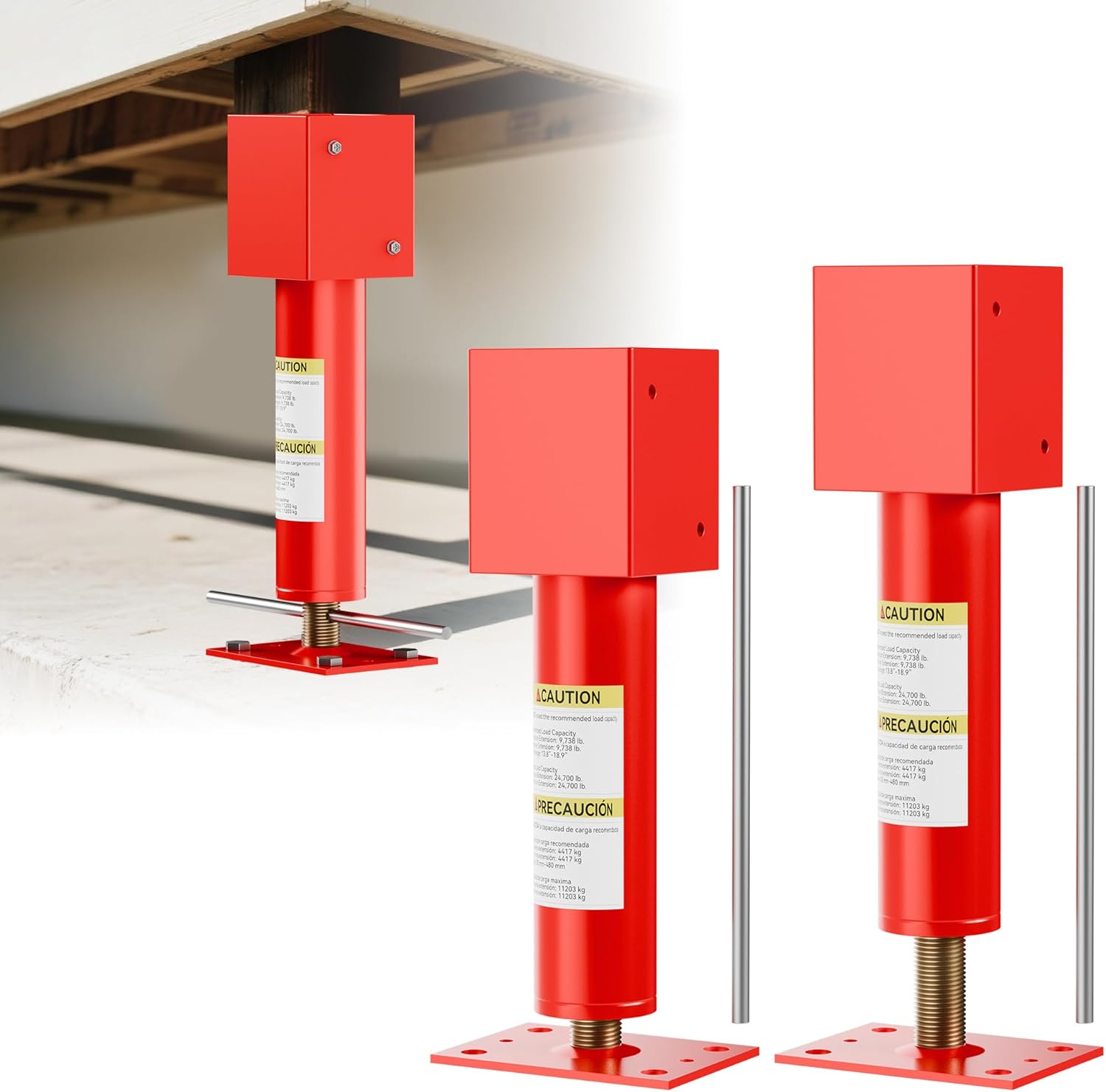 4x4 Screw Jack Post,Adjustable Floor Jacks 12" - 16" Height Range,24700 lbs Max Load Capacity Lumber Jack,Temporary House Jacks for Leveling Crawlspace,Basement Shore Beam Foundation Repair(2 Pack)
