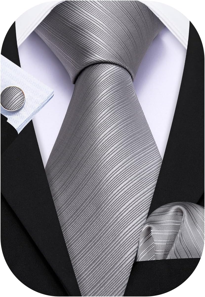 Tie Sets for Men Silk Solid Necktie Stain Ties Handkerchief Pocket Square Cufflinks Wedding Business Dyed