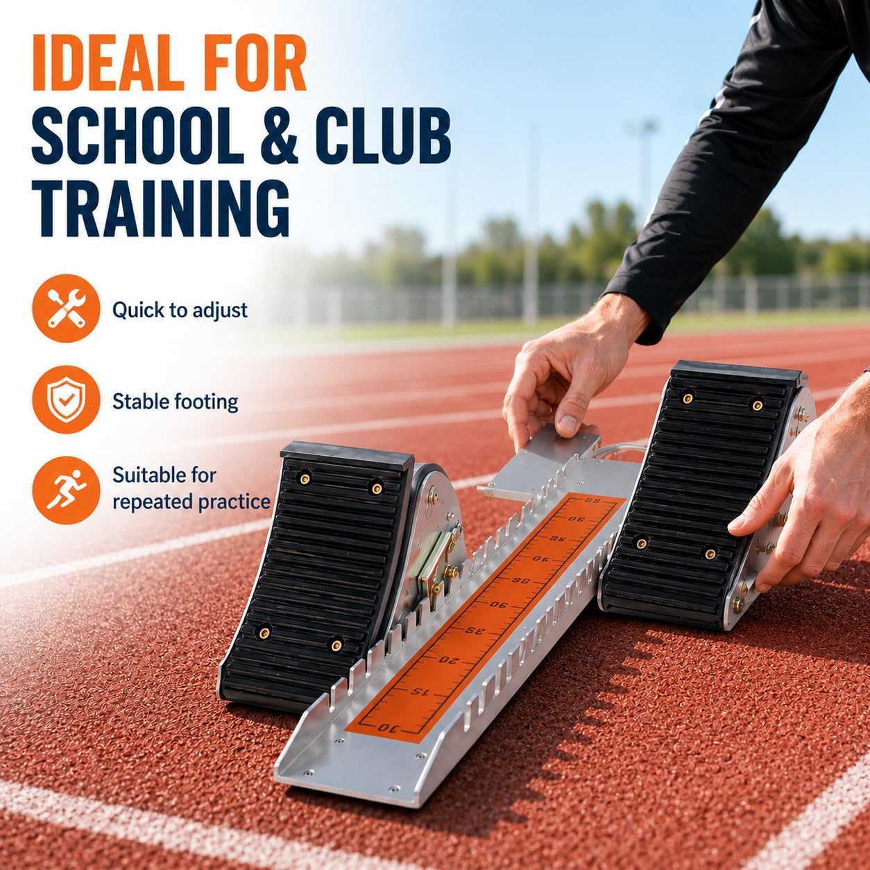 Black Aluminum Track and Field Starting Blocks with Orange Markings, 6-Angle Adjustable Track Starting Blocks, Suitable for Synthetic and Cinder Tracks