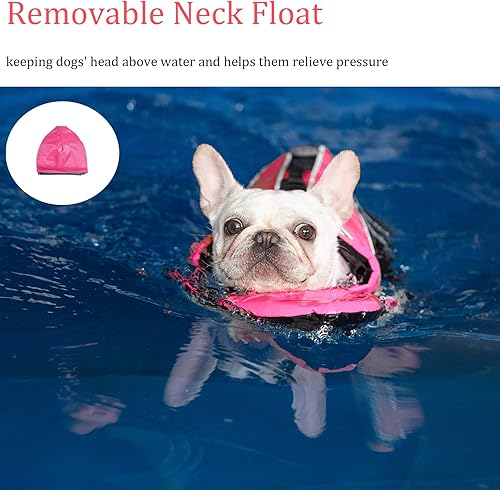 Miniatura 2 de Mklhgty Chaleco salvavidas para perros, chaleco salvavidas reflectante para perro con cuello extraíble, alta flotabilidad para nadar y navegar,