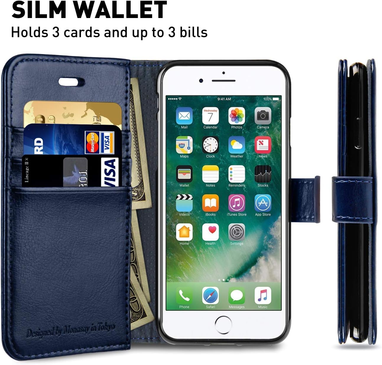 iPhone 7 Plus Wallet Case/iPhone 8 Plus Wallet Case,5.5-inch,MONASAY [Glass Screen Protector Included] Flip Folio Leather Cell Phone Cover with Credit Card Holder