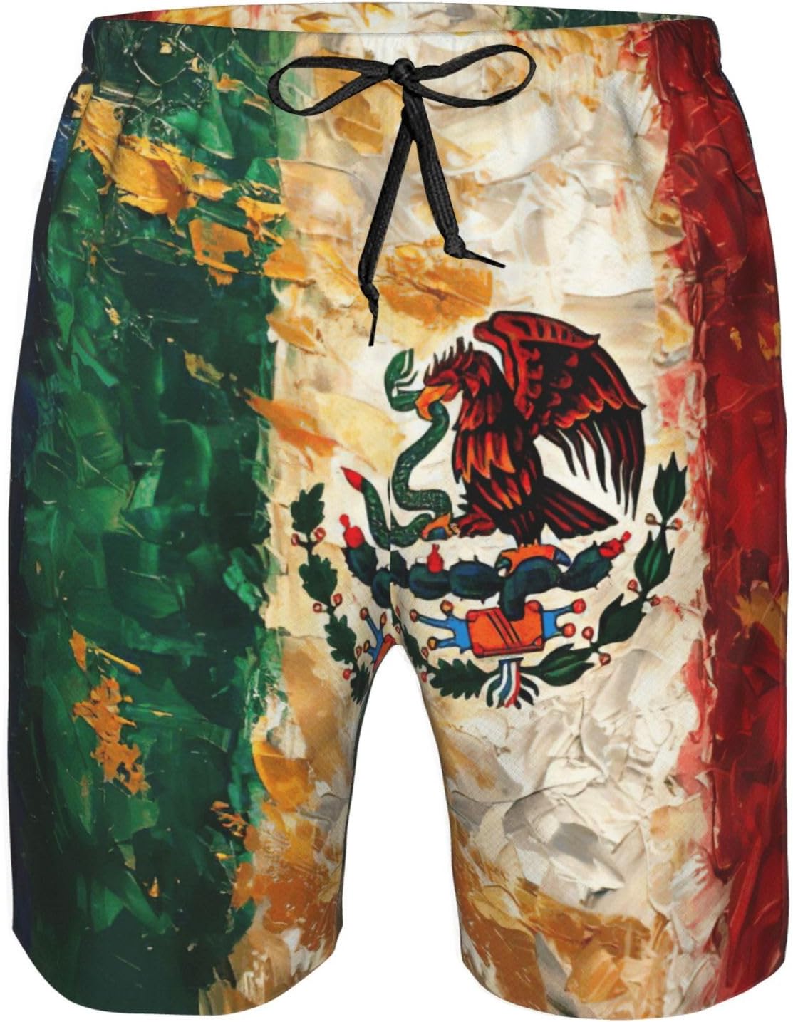 Mexican American Flag Print Men's Hawaiian Beach Shorts Elastic Novelty Summer Casual Shorts with Pocket