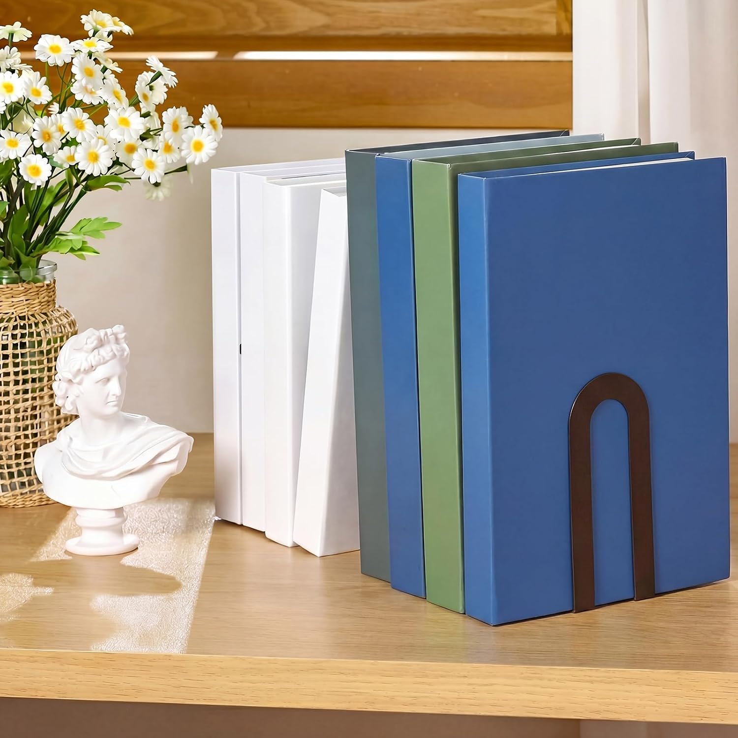 Chunful 6 Pcs Bronze Book Ends for Shelves Modern Metal Decorative Small Bookends Book Shelf Organizer Minimalist Design Stopper to Hold Books for Home Office (5.5 * 3.75 * 2.25inch)
