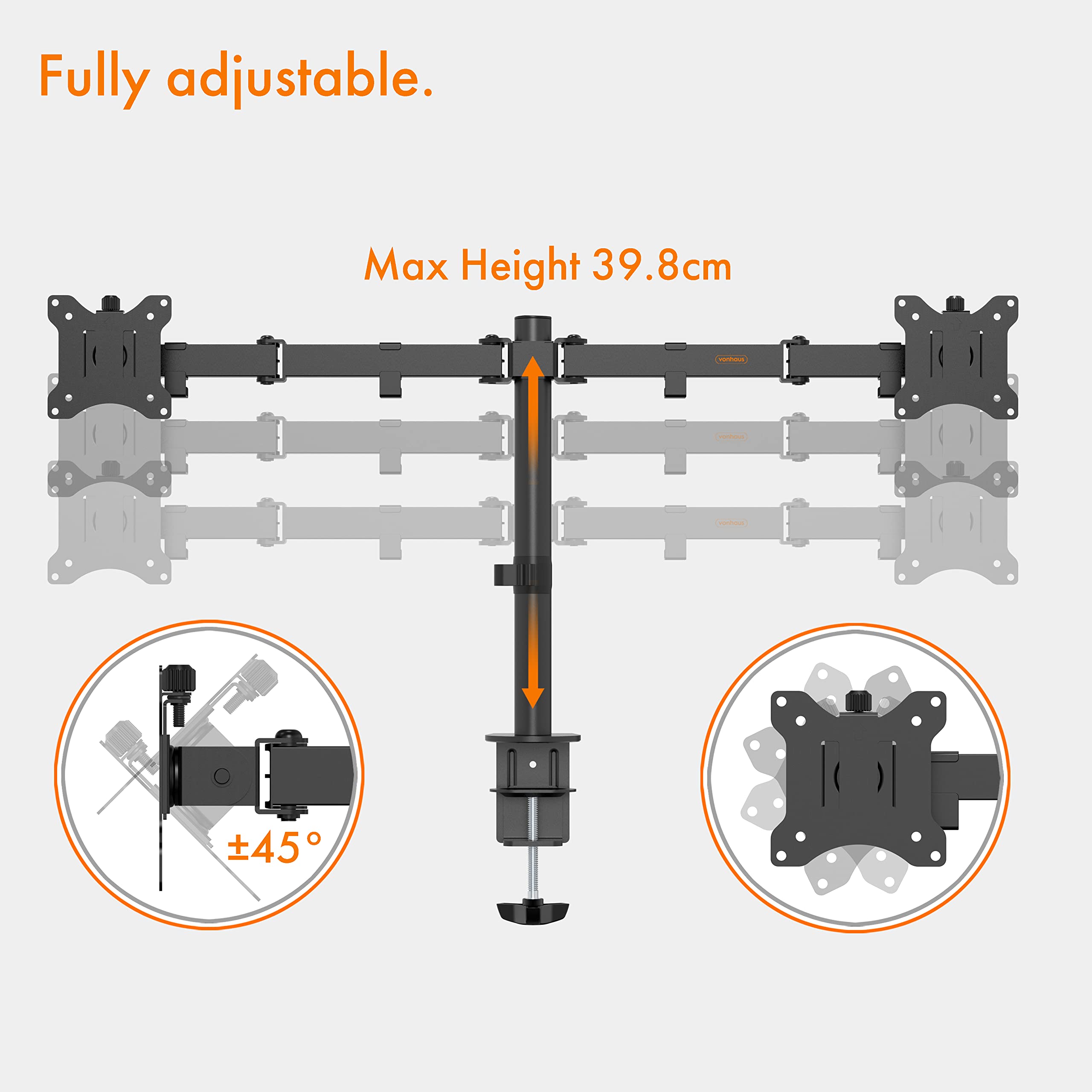 VonHaus Dual Monitor Arm for 13 to 32 Inch Screens Dual Monitor Mount
