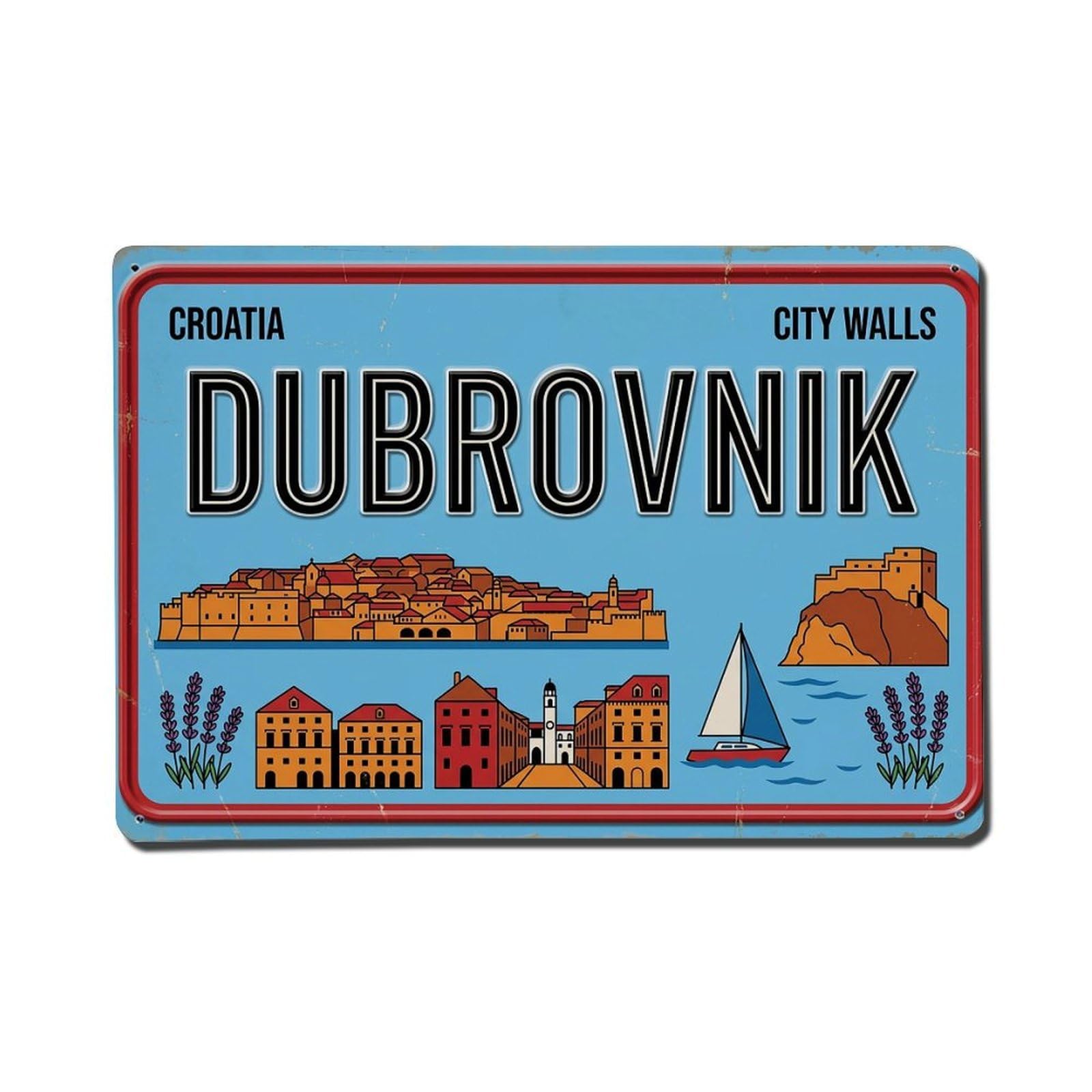 Vintage Travel Dubrovnik Croatia Walls Adriatic Metal Tin Sign Plaque Wall Decor for Cafe, Club Bar, Office, Garden Metal Poster 8x12Inch