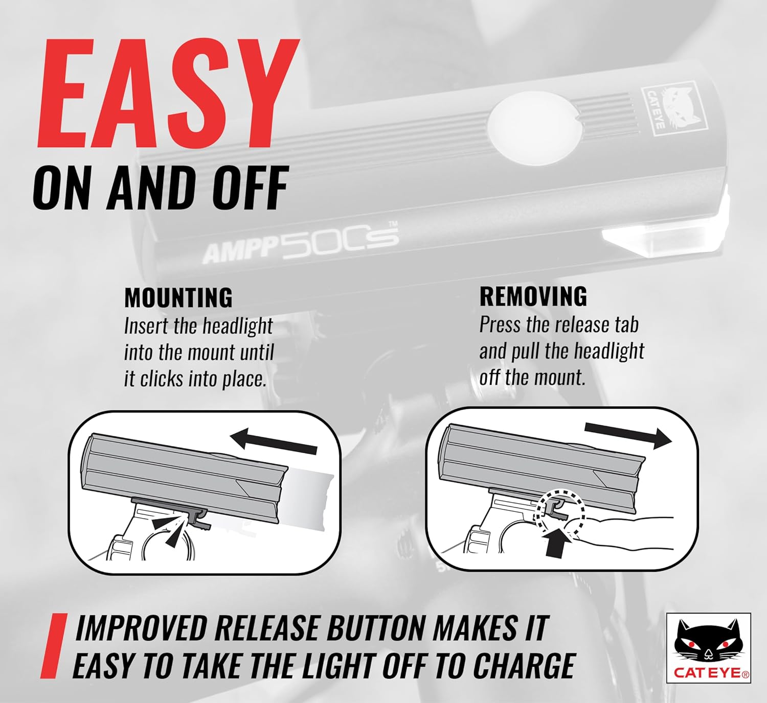 CATEYE AMPP USB Rechargeable Bike Light – High Visibility Super Bright OptiCube™ Headlight for Commuters, Road Cyclists & Mountain Bikers, Day & Night Riding Modes, IPX4 Waterproof, Tough & Durable