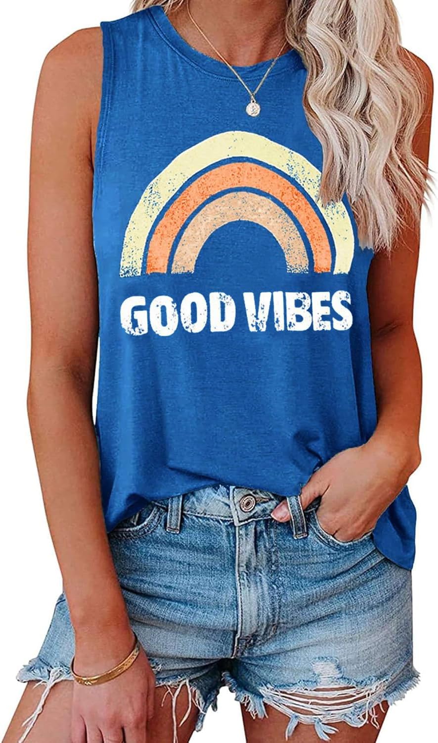 Womens Summer Tank Tops Beach Vacation Fashion Outfits Clothes Loose Fit Casual Crewneck Spring Sleeveless Shirts - Image 4