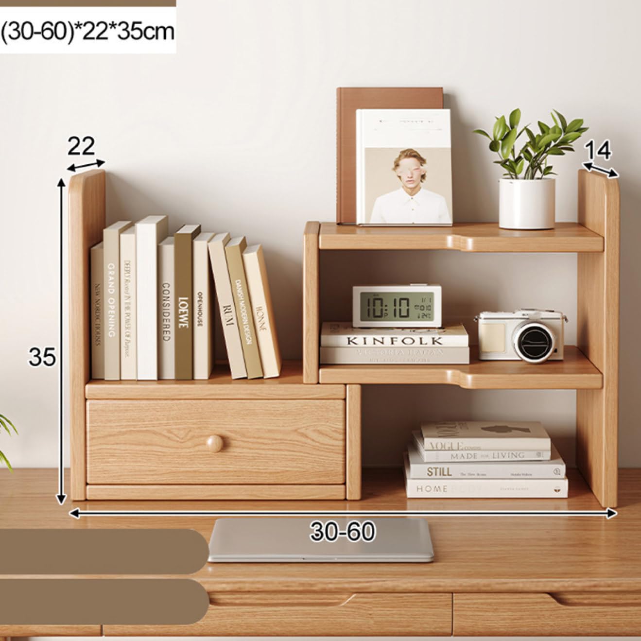 Amazon.co.jp: MJKQ9 デスク上置き棚 伸縮型 60*22*35 木製 オープン