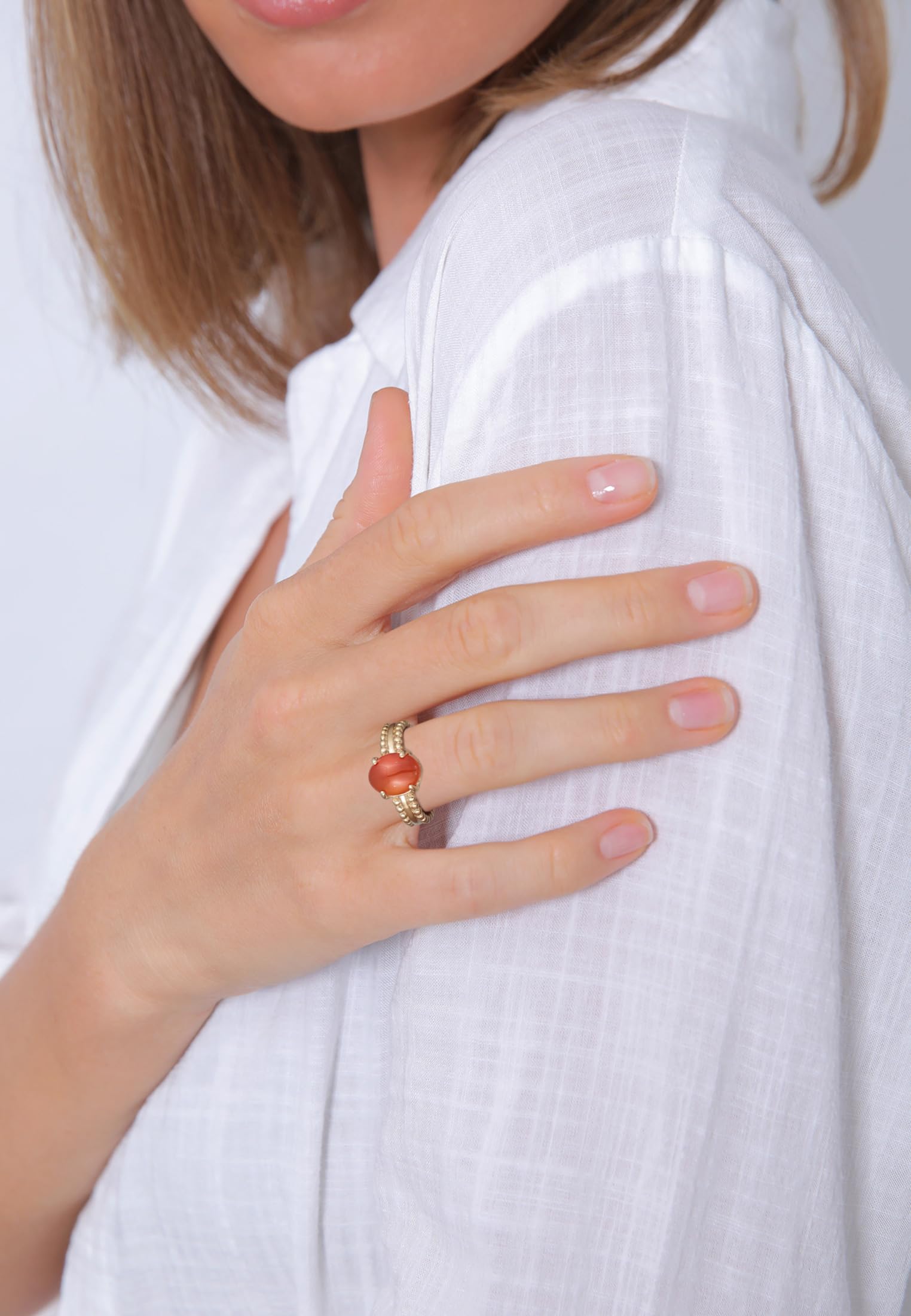 Elli Ring Damen Statement Twisted mit Karneol 925 Silber vergoldet