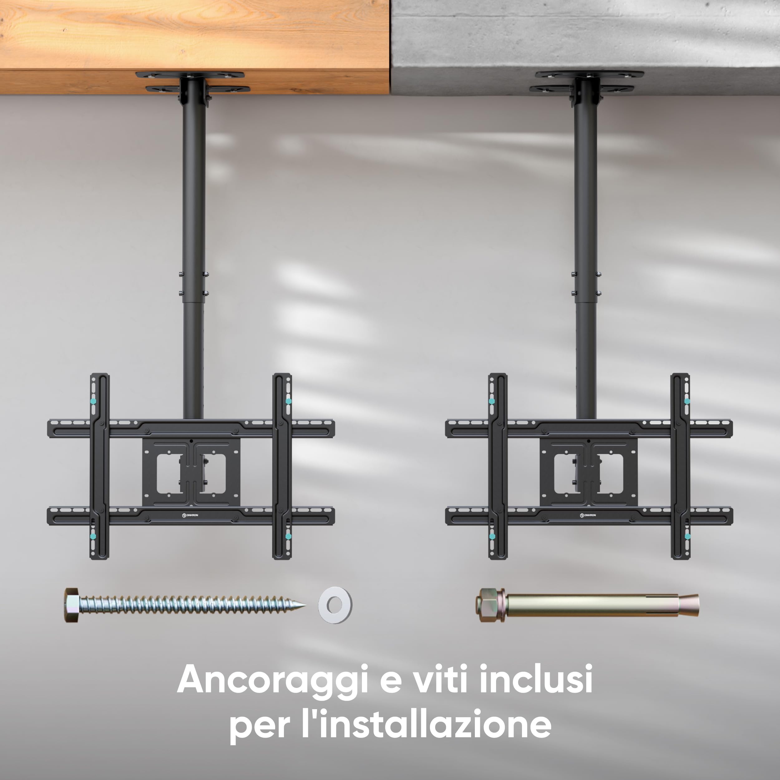 ONKRON Supporto TV da Soffitto 32-80 Pollici, fino a 68,2 kg, VESA 100x100-600x400 mm, Staffa TV Telescopica, Inclinabile e Girevole, Porta Televisore da Soffitto con Gestione Cavi, Nero N2L-B