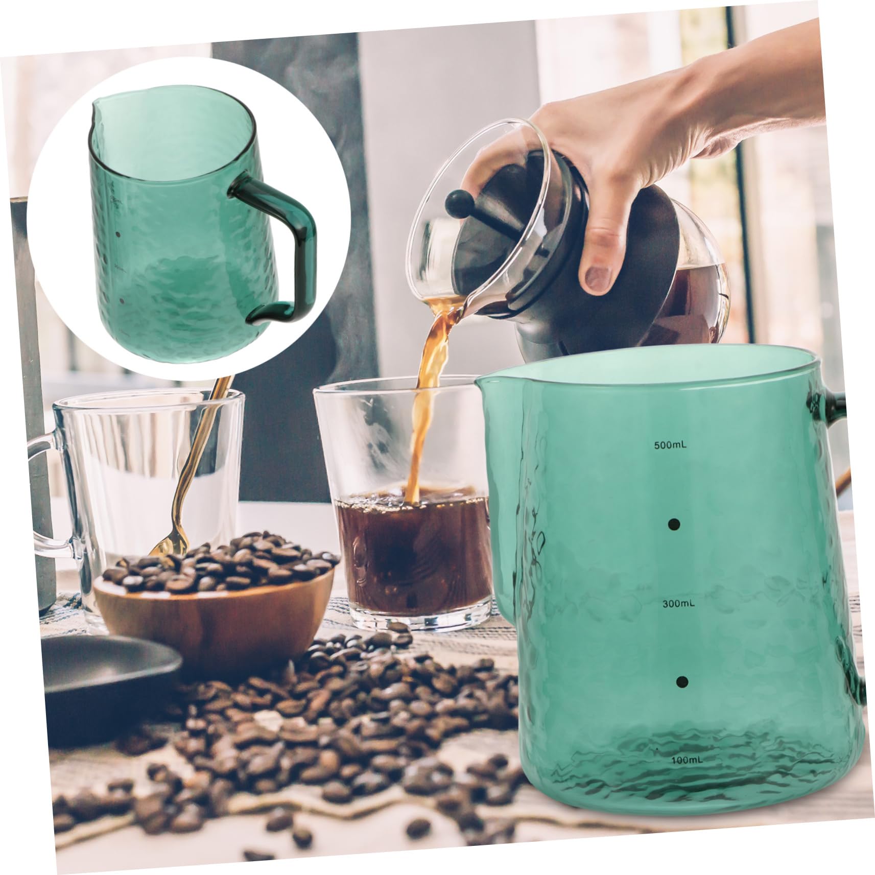 500ml Borosilikatglas Milchkanne mit Skala, Grün, 1 Stück