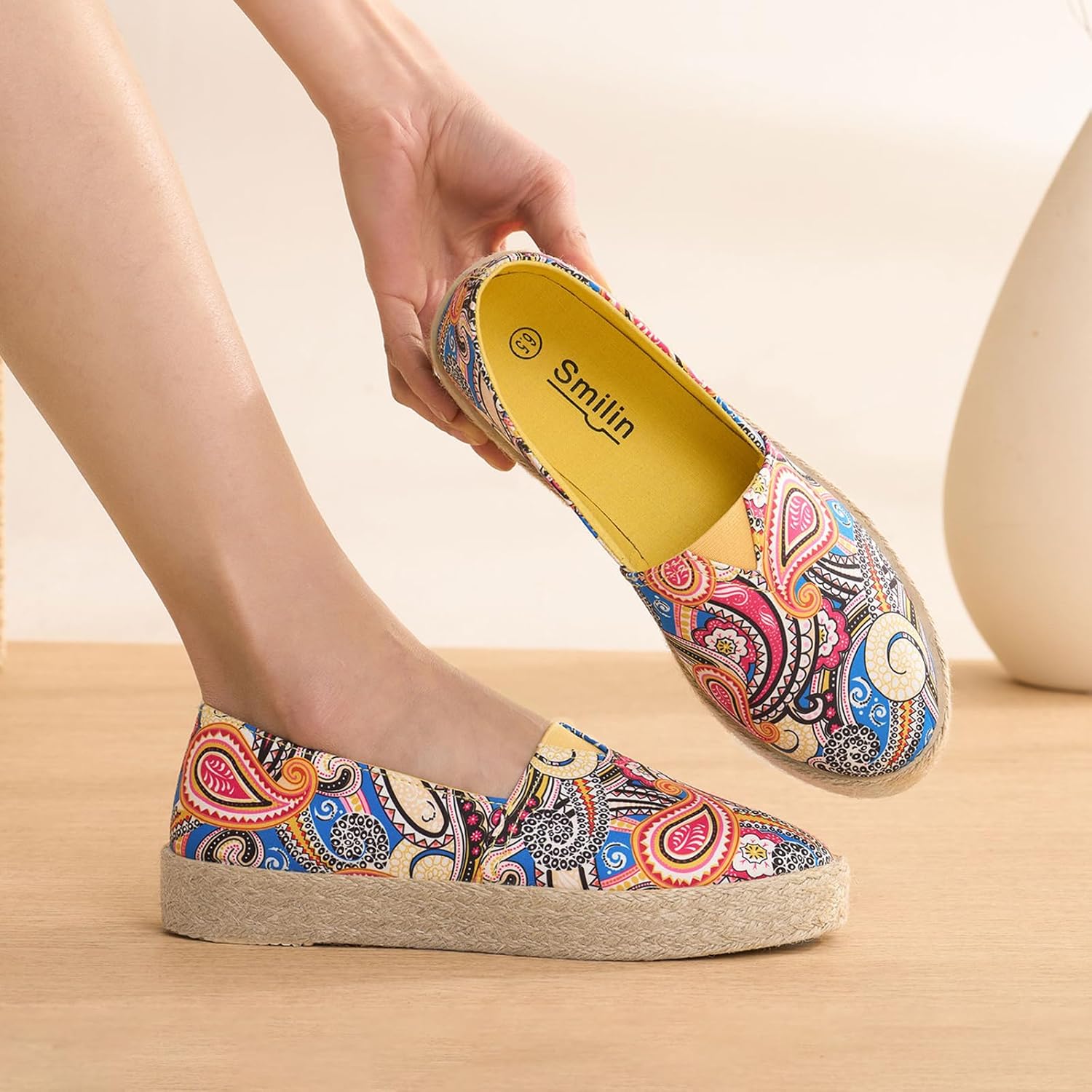 SMILIN Women's Espadrilles Flats, Colorful Floral Casual Slip On Shoes, Comfortable Art Travel Vacation Daily Shoes for Women - Image 3