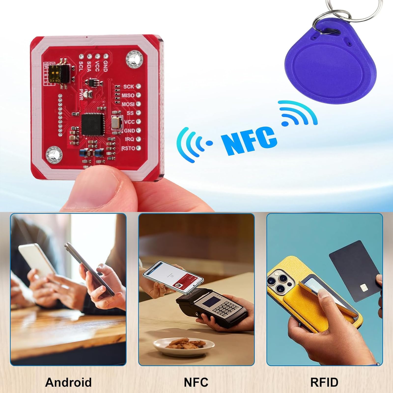 GERUI Set di 2 moduli RFID PN532 NFC, V3 Kit Reader lettore di comunicazione vicino I2C SPI HSU