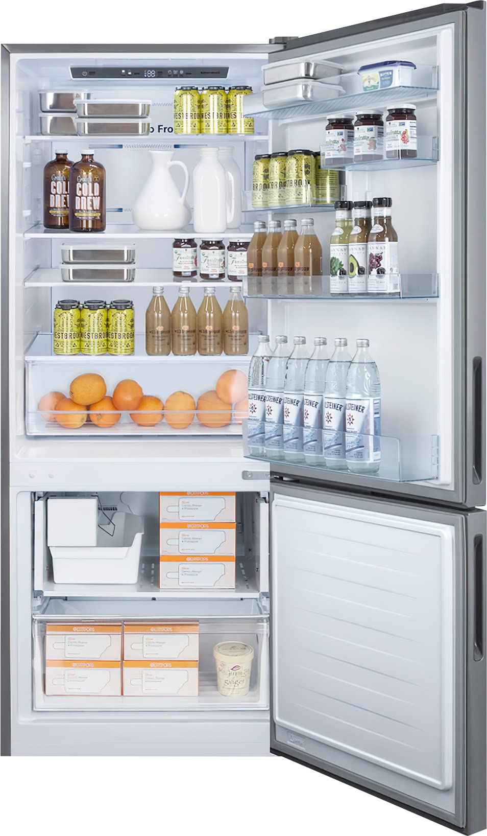 Summit Appliance FFBF279SSXIM 28" Wide Bottom Freezer Refrigerator; Factory-installed Icemaker; Interior LED Lighting; Stainless Steel Doors; 14.6 cu.ft Capacity; Frost-free operation on Fridge.com