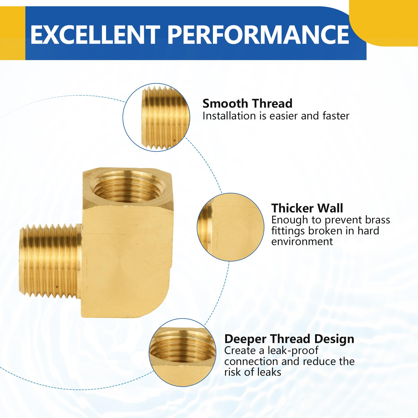 Paquete de 20 Accesorios de tubería de latón GUOFIS: Codo de Calle de 90 Grados de Barra Maciza, Codo Hembra NPT de 3/8" x Codo Macho NPT de 3/8".