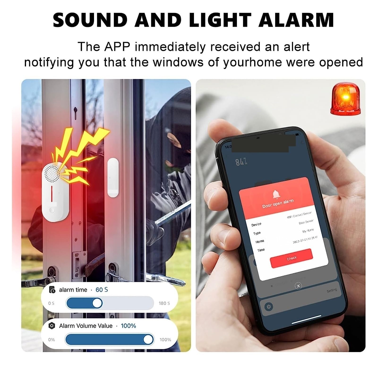 Alarmas De Puerta, Tuya-Sensor de ventana de puerta con WiFi, Detector de apertura de puerta, alarma de sonido, brazo temporizado, desarmar, protección de seguridad inteligente for el hogar, aplicació