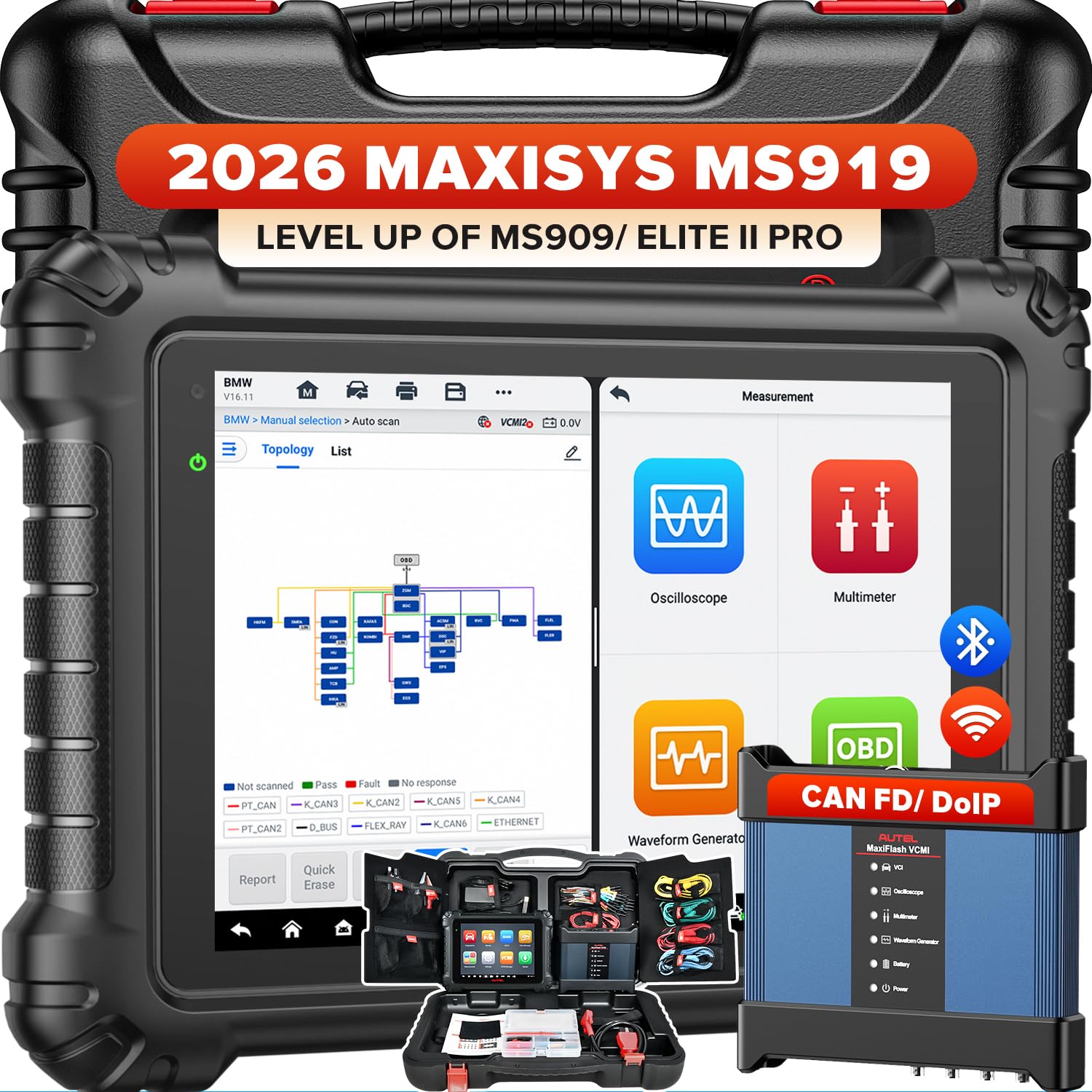 Autel Scanner MaxiSYS MS919, 2026 Top Intelligent Same as MSUltra, $2000 5in1 VCMI, Motor TruSpeed Topology 2.0, Up of MS909/ Elite II Pro/Ultra Lite, J2534 Tool, 40+ Services, 3000+ Active Tests