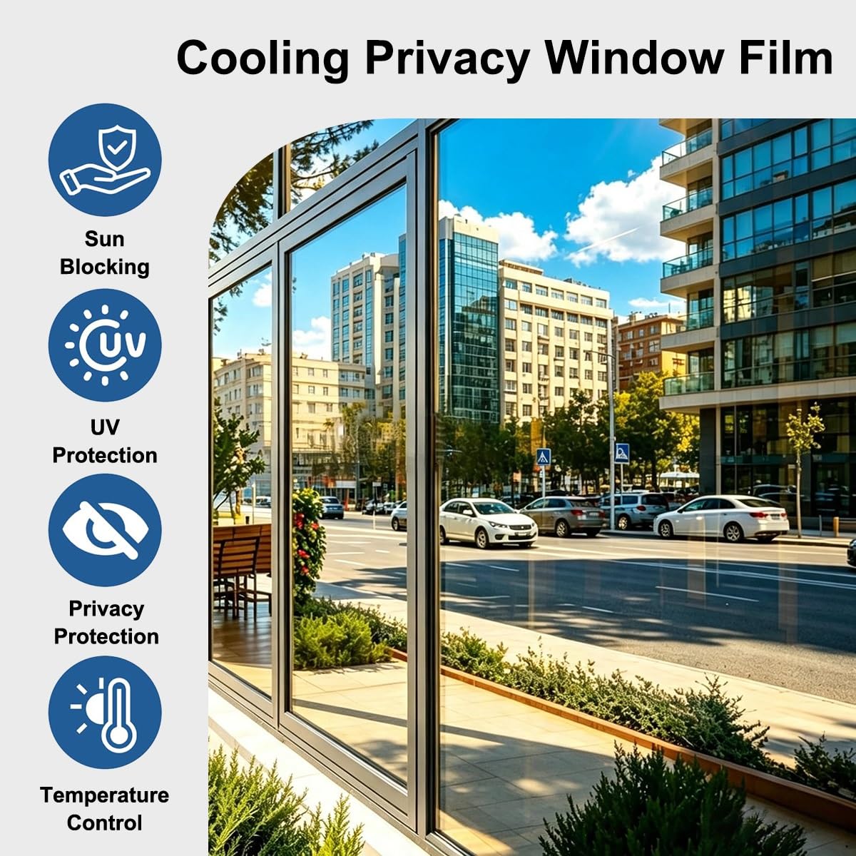 Vinilo Espejo Unidireccional para Ventana Lámina Protector Solar Privacidad | Protección UV, Reducir Calor, Película Oscurecedora Térmica, Para El Hogar(Black-silver,120x400cm)