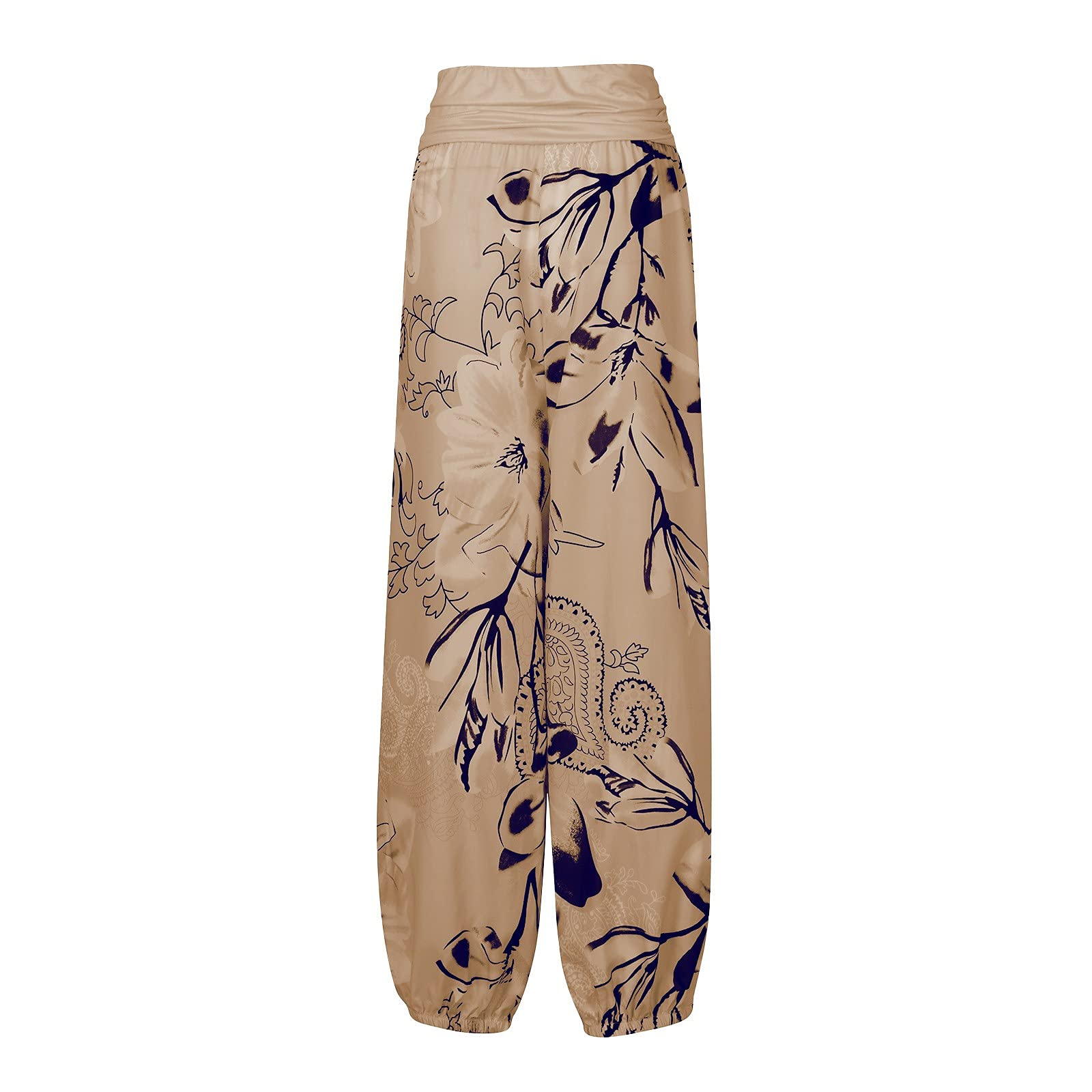 Haremshosen Damen Sommer Casual Blumenmuster Elastischer Bund Weite Beine Haremshose Übergröße Hippie Schlupfhose Elegant Weites Bein Damenhose Leichte Pluderhose Yogahose Aladinhose Pumphose