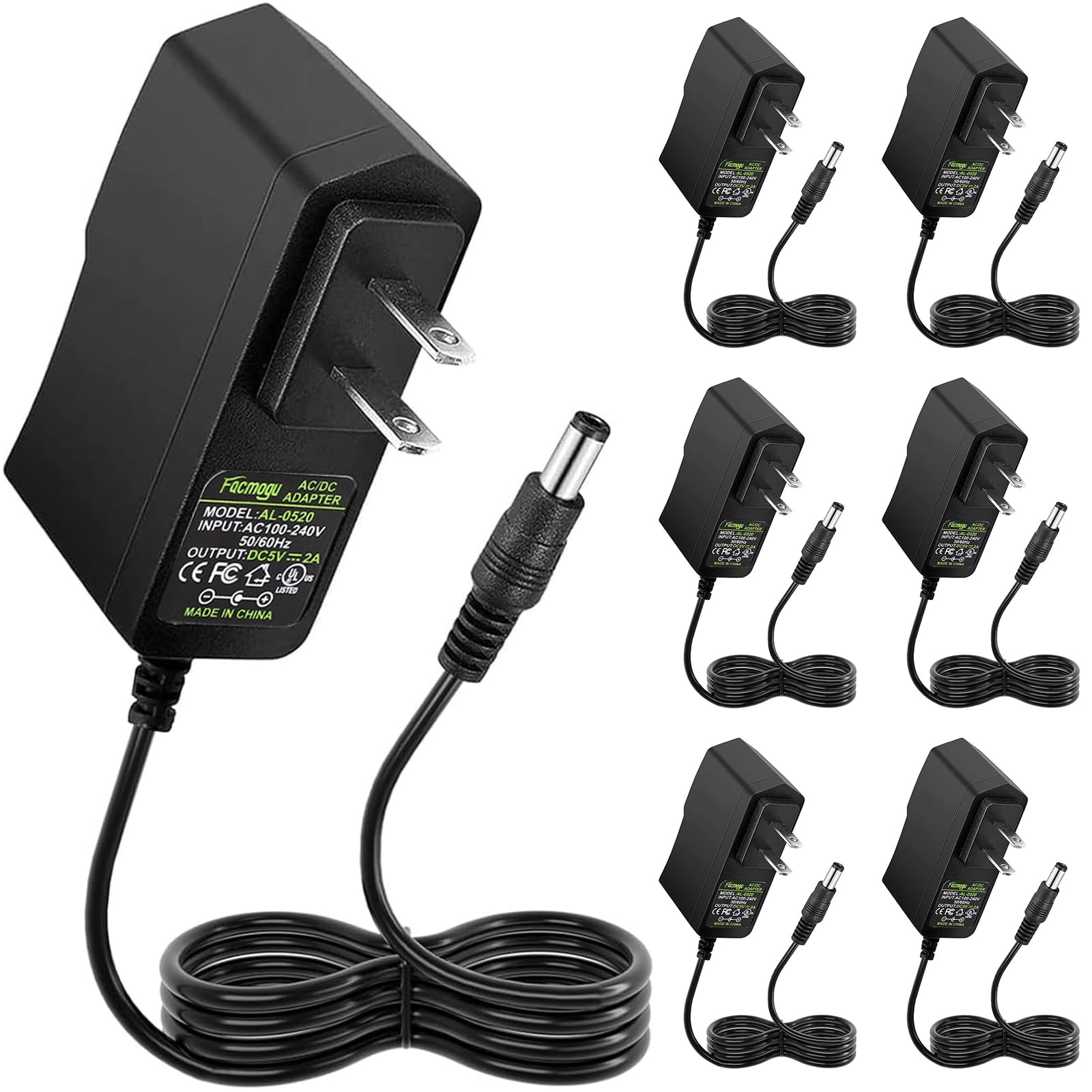 Photo 1 of Facmogu 5V 2A 10W DC Power Supply Adapter (6 Pack), Wall Plug Power Converter AC 100V-240V to DC 5 Volt 2Amp Compatible with 5.5x2.5mm and 5.5x2.1mm Socket for CCTV Cameras, Routers, LED Lights