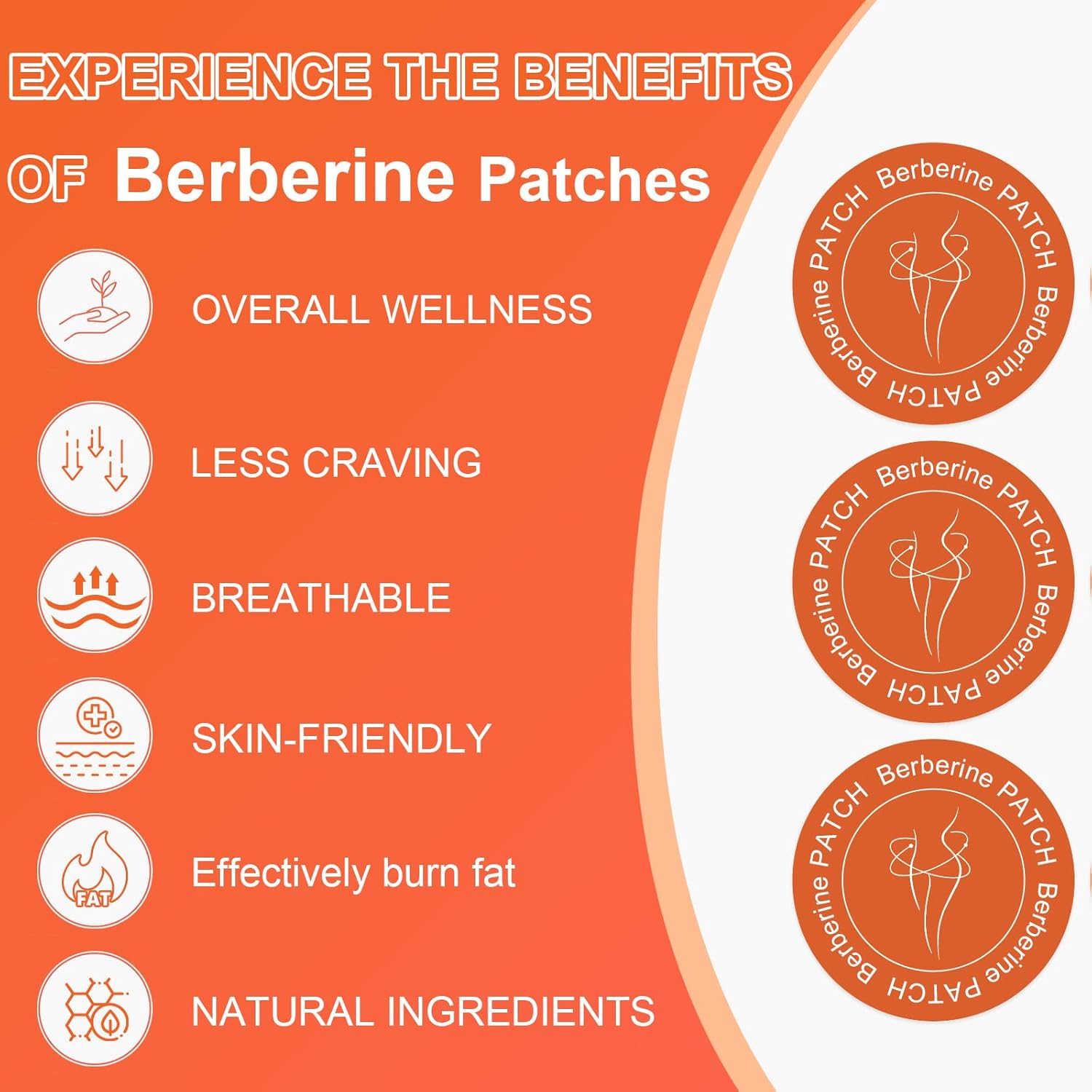 Berberine Patches with L Glutamine, Chromium, Pomegranate and Cinnamon to Multiple Body Parts - Suitable for Men & Women - 1 Pack, 60 Patches 60 Day Supply