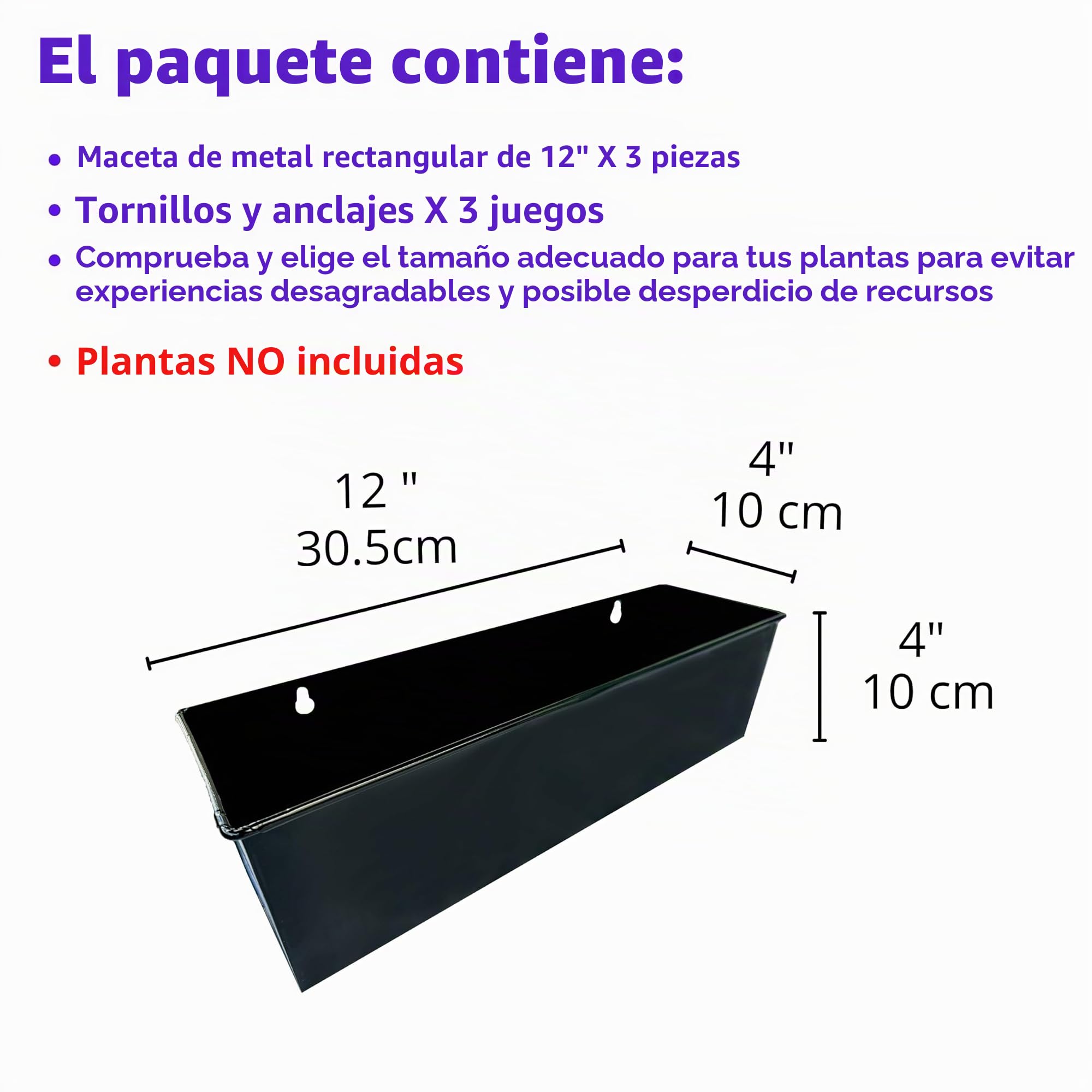 Maceta de Pared – Paquete de 3 macetas Grandes de 12 Pulgadas de Montaje en Pared para suculentas Negras, barandillas, Estante Flotante Minimalista para Interiores y Exteriores