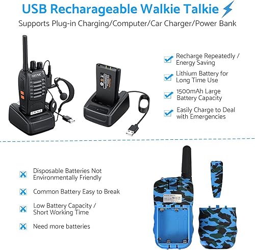 Miniatura 3 de Walkie Talkies para adultos, 3 piezas de Walkie Talkies inalámbricos VOX Radio de 2 vías de largo alcance portátil Walkie Talkies recargables con