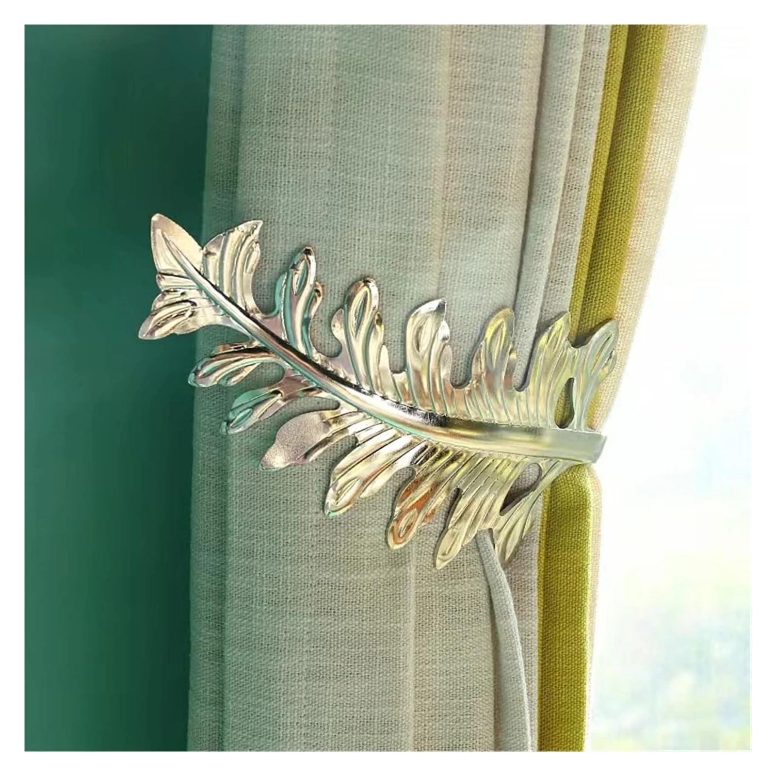 Crochet de Rideau en Laiton 2 pièces/Ensemble Feuille Rideau Embrasse Support Embrasses Chambre Salon Décoration Accessoires Retenue Crochet en Métal(Gold)