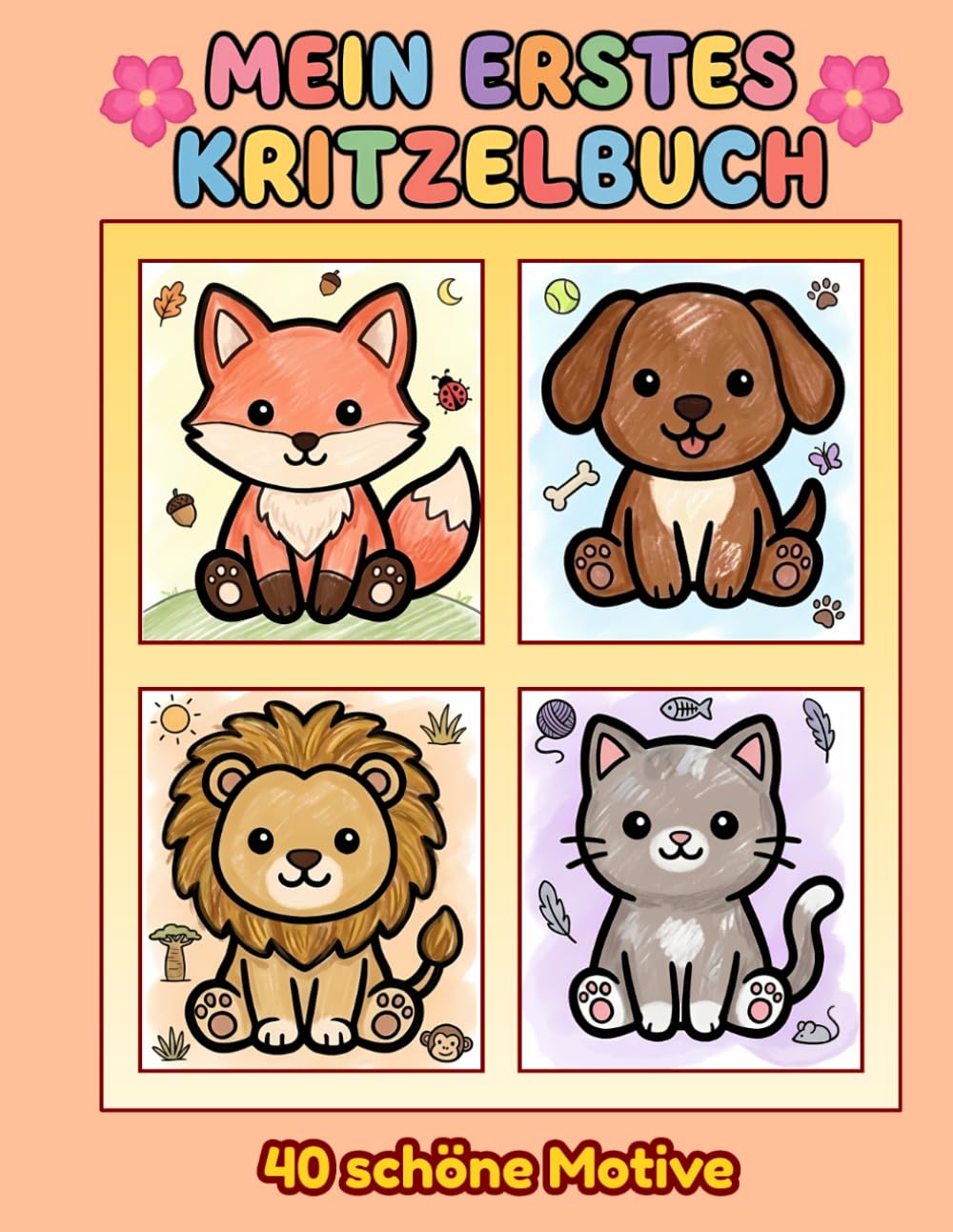 Mein Erstes KRITZELBUCH TIERE - 40 schöne Motive: Süße Malvorlagen für Kinder ab 1 Jahr mit Haustieren, Bauernhoftieren, Waldtieren, Zootieren und Wassertieren