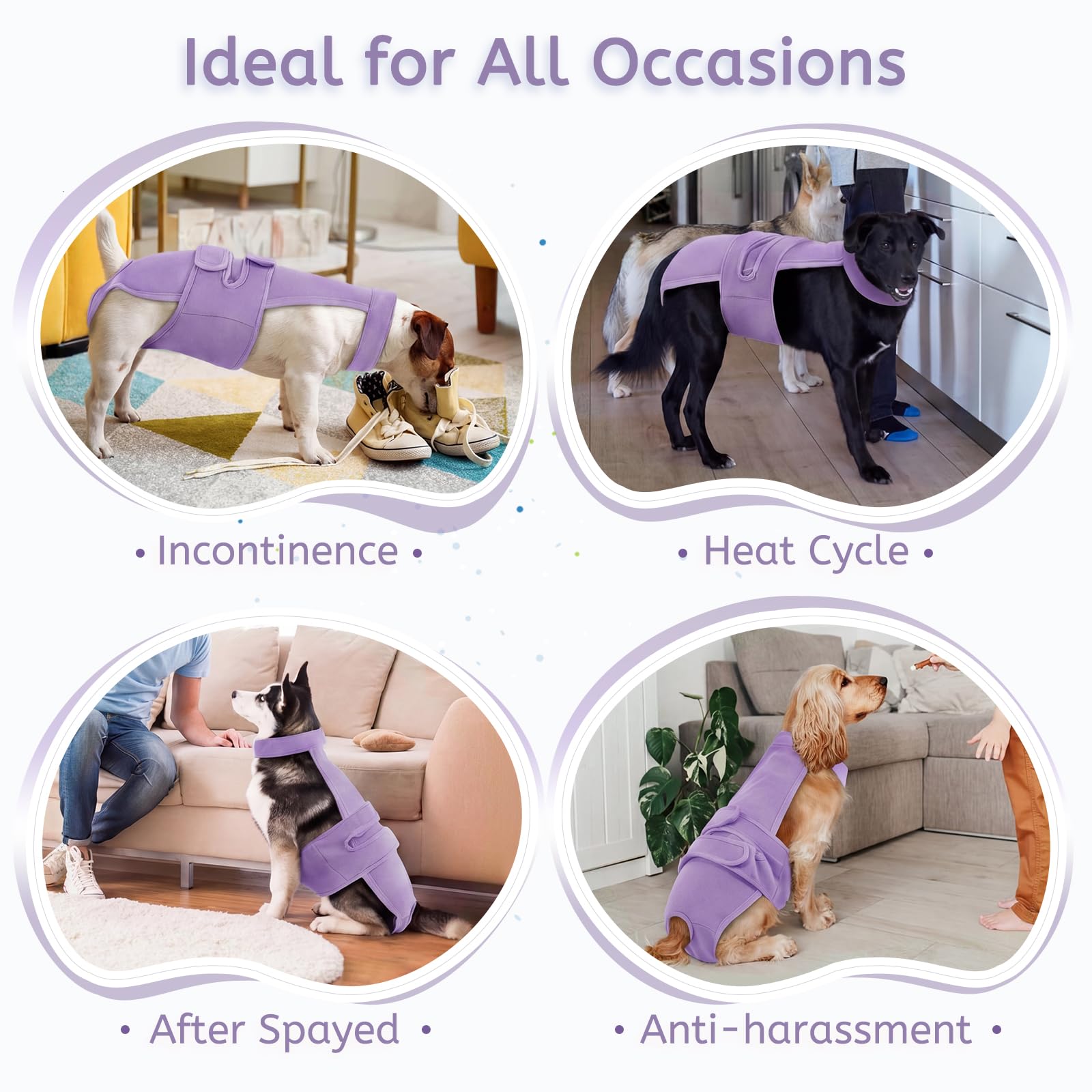 Pañales para perras, reutilizables, lavables, con tirantes, ajustables, antiacoso, para incontinencia, ciclos de calor o perros mayores (XS-XL)