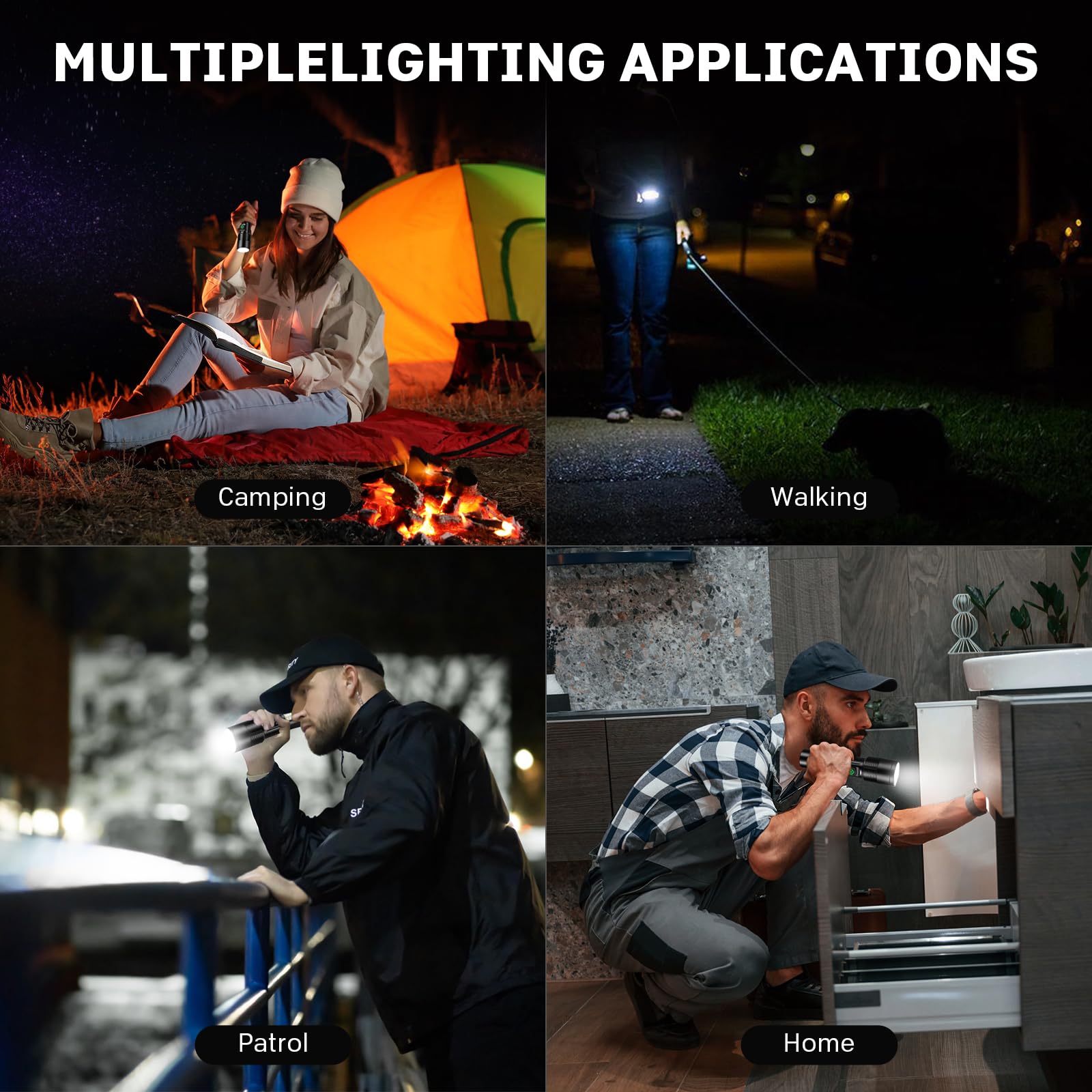 Paquete de 2 linternas recargables, luz de flash súper brillante de alto lúmenes, 6 modos de linterna, potentes linternas LED de mano para acampar en casa