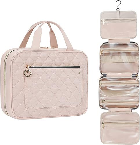 BELLSPIN Neceser para mujer bolsas de maquillaje transparentes con gancho para colgar organizador de maquillaje de viaje para artículos de tocador