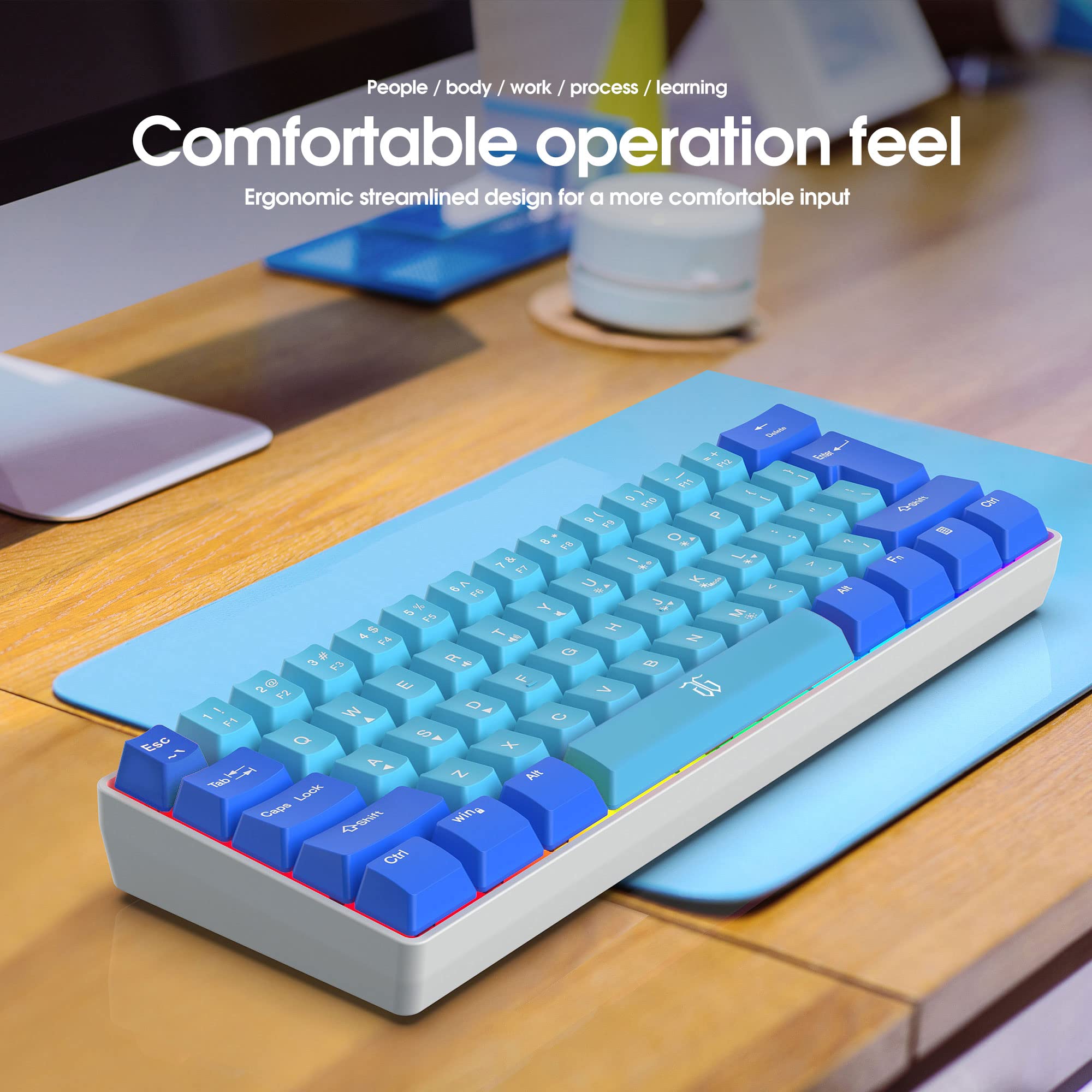 Snpurdiri 60% Wired Gaming Keyboard, RGB Ultra-Compact Mini Keyboard, Waterproof Mechanical Feeling Small Keyboard for PC/Mac Gamer, Typist, Travel, Easy to Carry on Business Trip (Blue-Wathet) view 6