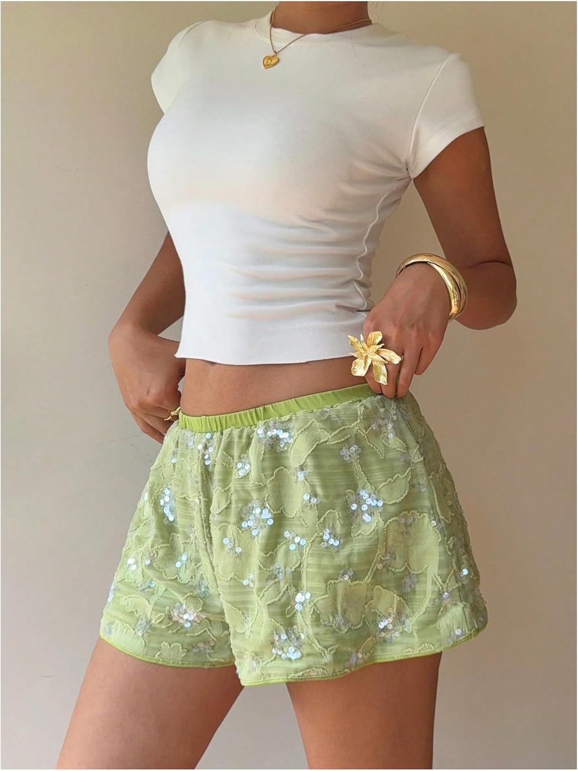 MakeMeChic Women's Sequin Mini Shorts Low Waisted Summer Boxer Shorts - Image 5