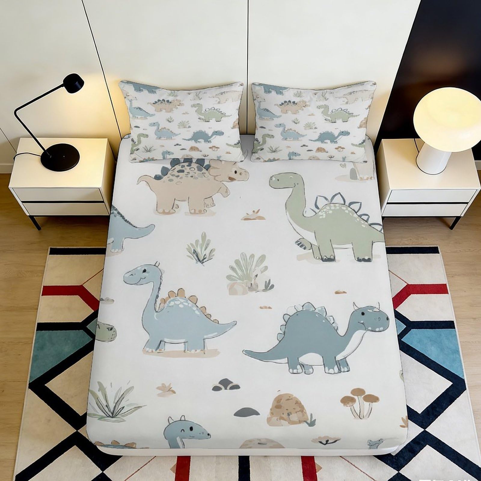 3D Printed Dinosaur Pattern Fitted Sheet Microfiber Soft Breathable Cartoon Bed Sheet for Bedroom Dormitory Guest Room Mattress Protection Decor 90x200x25cm