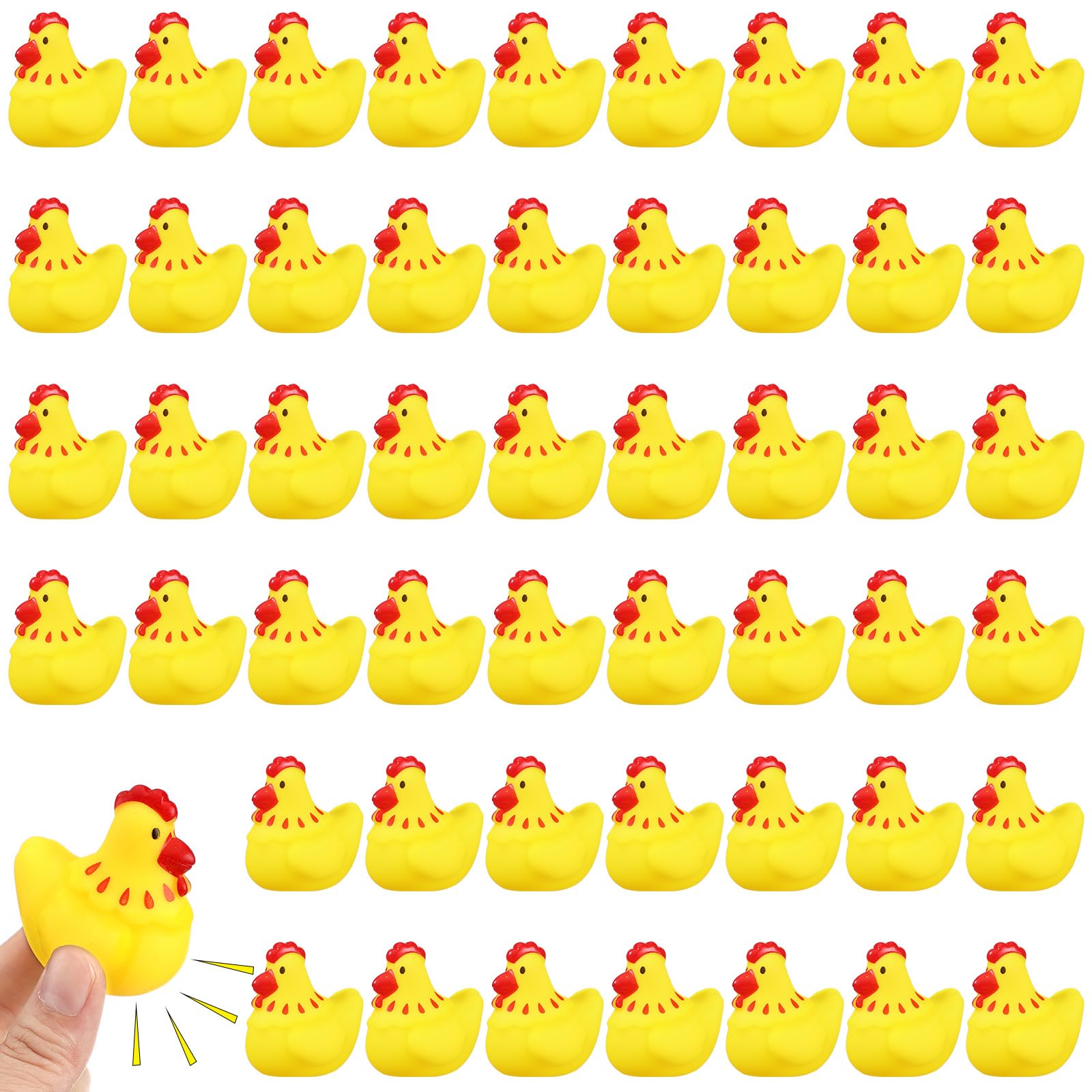 Libima 50 Pcs Rubber Chickens Bath Toy Bulk Mini Chicks Squeezable and Squeak Toys Yellow Floating Rubber Toy Swimming Pool Bathtub Toys for Boy Girl Shower Birthday Party Favors Gifts