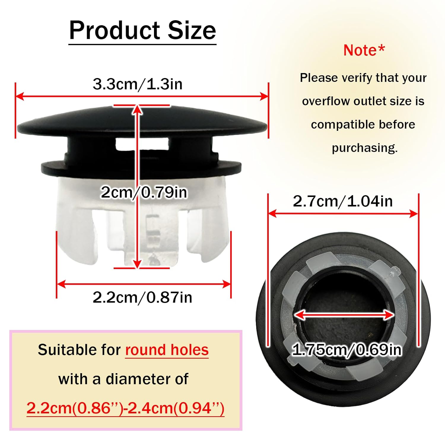 2 Pack Basin Sink Overflow Covers,2-Layer Copper Overflow Rings,Bathroom Kitchen Sink Over flow Trim Ring Replacement Dual Layer Insert in Hole Round Caps(Black)