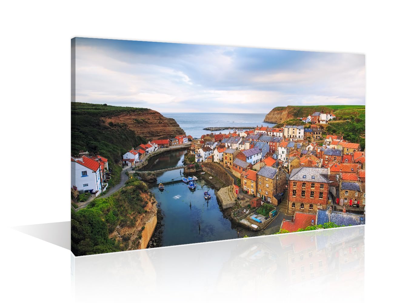 Scarborough Borough of North Yorkshire Wall Art Staithes England Poster Prints on Canvas 1 Pieces Canvas Wall Decor Home Decoration for Living Room Office Bathroom Framed Ready to Hang (16''Wx 24''H)