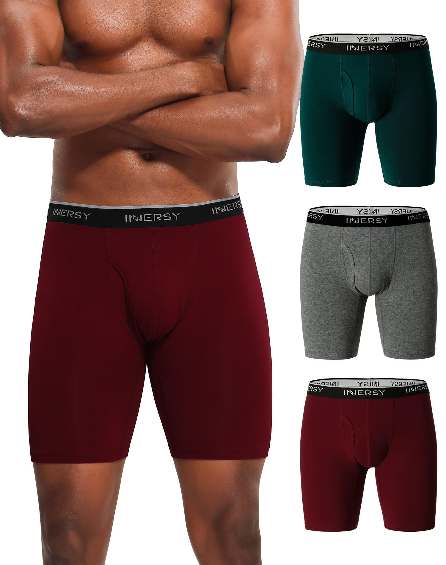 Anti Chafing Underwear Mens Long Leg Boxers Shorts Cotton Underpants with Fly Pants 3 Pack