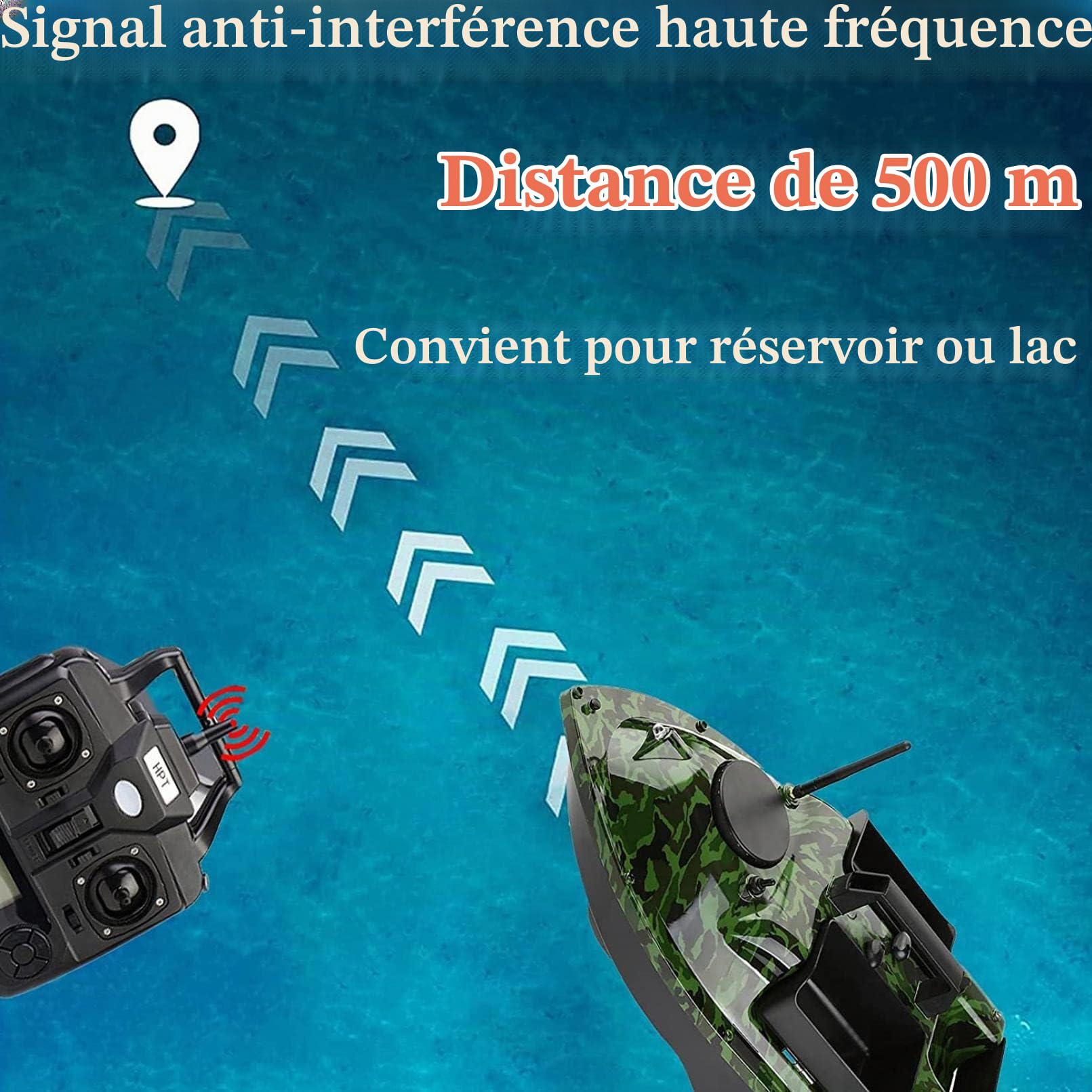 Bateau D'appât De Pêche Intelligent, Amorceur Peche Carpe GPS, Télécommandé 500m avec Feu Navigation LED, Convient pour Une Utilisation Nocturne et Nuageuse, home, 12000mAh
