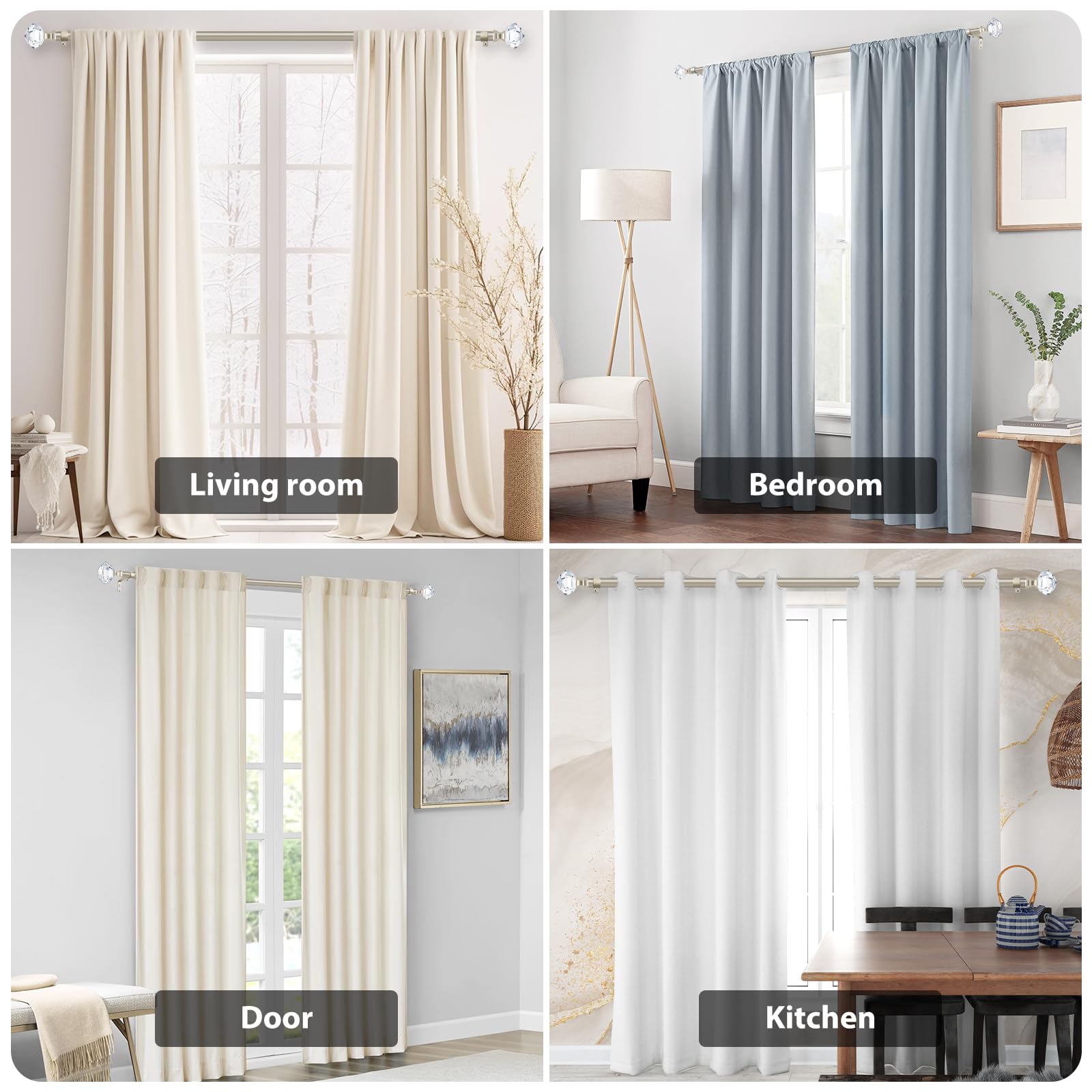 Tringle à Rideaux Extensible Dorée 80-305 Cm - Diamètre 25 Mm - Pour Salon, Chambre, Cuisine - 11