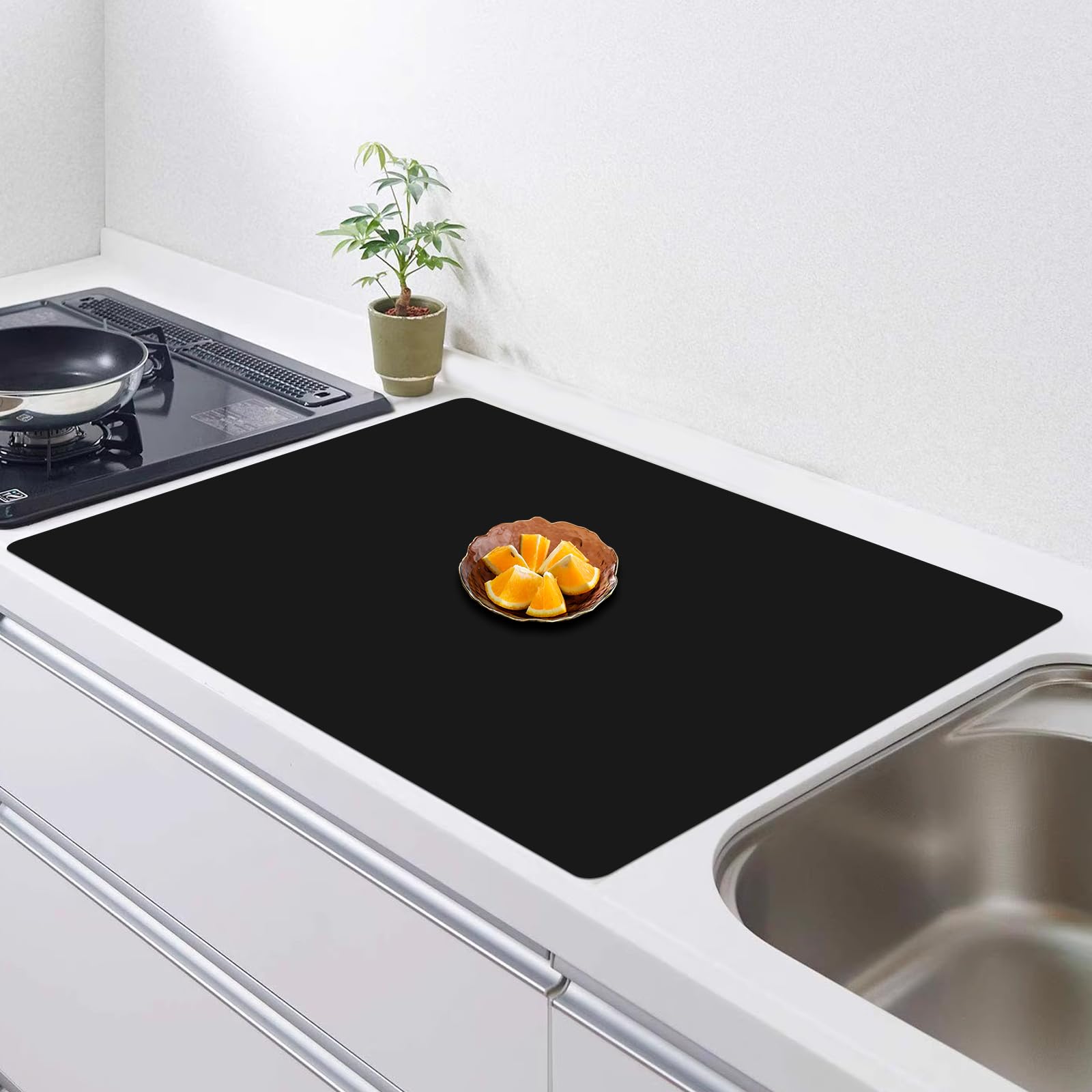32''x24''(80cmx60cm) Silicone Mat for Kitchen Counter, Non-Slip Heat Resistant Countertop Protector, Waterproof Durable Kitchen Mat for Countertops, Islands (Black)
