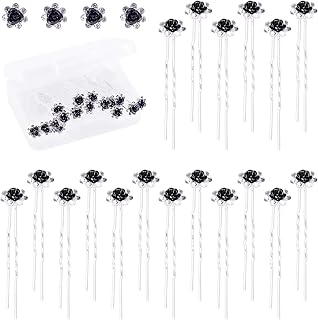 Swpeet 40Pcs Black U-Shaped Crystal Hair Pins Rose Flower Rhinestone Hair Clips Hair Accessories for Bridal Wedding Women Hair Jewelry Accessories, with Storage Bag
