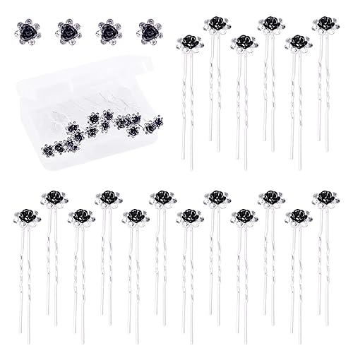 Swpeet 40 horquillas negras de cristal en forma de U, pinzas para el cabello con diamantes de imitación, accesorios para el cabello para novia,