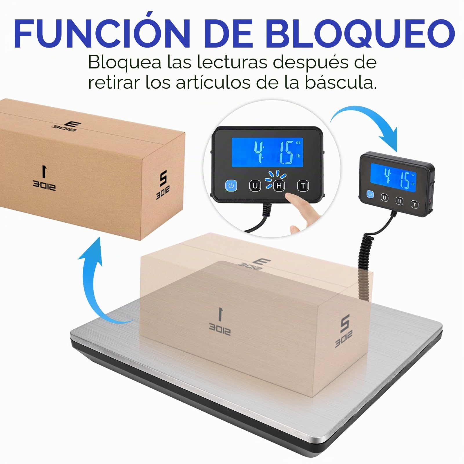 Báscula Digital, 50g-200kg Balanza Postal, Balanza de Envíos con Función de Retención y Tara para Paquetes Equipaje de Almacén, Plataforma de Acero Inoxidable, Pantalla LCD Externa