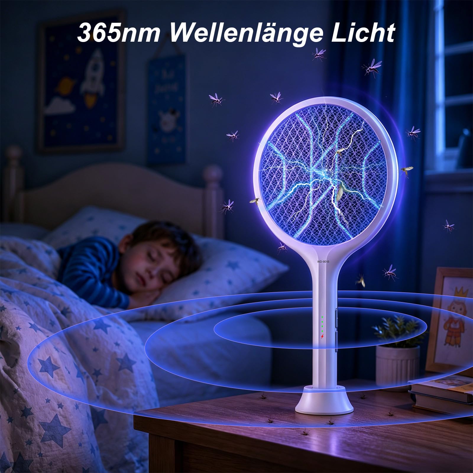 Elektrische Fliegenklatsche 4000V Bug Zapper Schläger Dual Modi Mückenvernichter mit Lila Mückenlicht Wiederaufladbar für Indoor Home Office