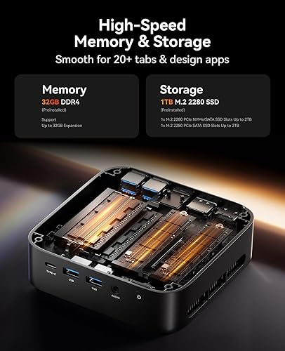 Miniatura 2 de ACEMAGICIAN Kron Mini K1 Mini PC, Ryzen 7 7730U, 32GB DDR4 1TB SSD Mini Computadoras, Pequeña PC de Juegos Ligera 4K60Hz Triple Pantalla, Mini