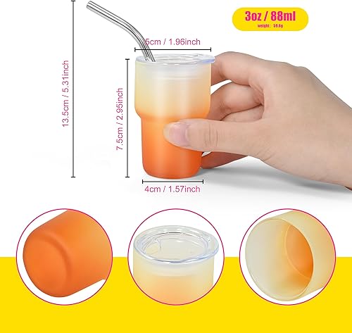 Miniatura 3 de AGH Paquete de 6 vasos de 3 onzas con tapa y popote de acero inoxidable para sublimación Transpanret